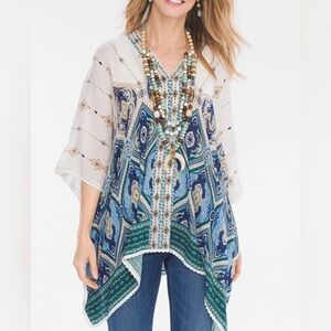 Chico's Diamond-Print Lace-Detail Poncho‎ size S/M